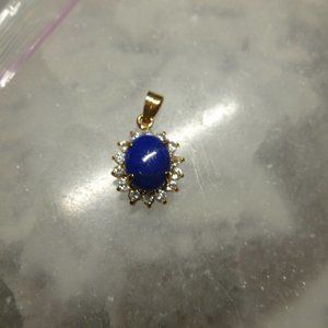 18K Gold EP Lapis Lazuli Swarovski Crystals Dolphin Ore Pendant